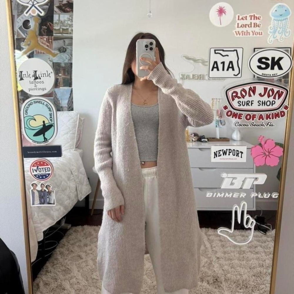 cream knit cardigan sweater with pockets - Picture 3 of 5